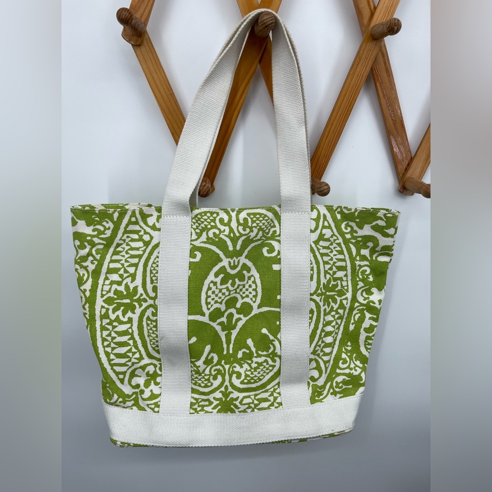 Vintage Donna Dixon Green and White Canvas Tote Bag